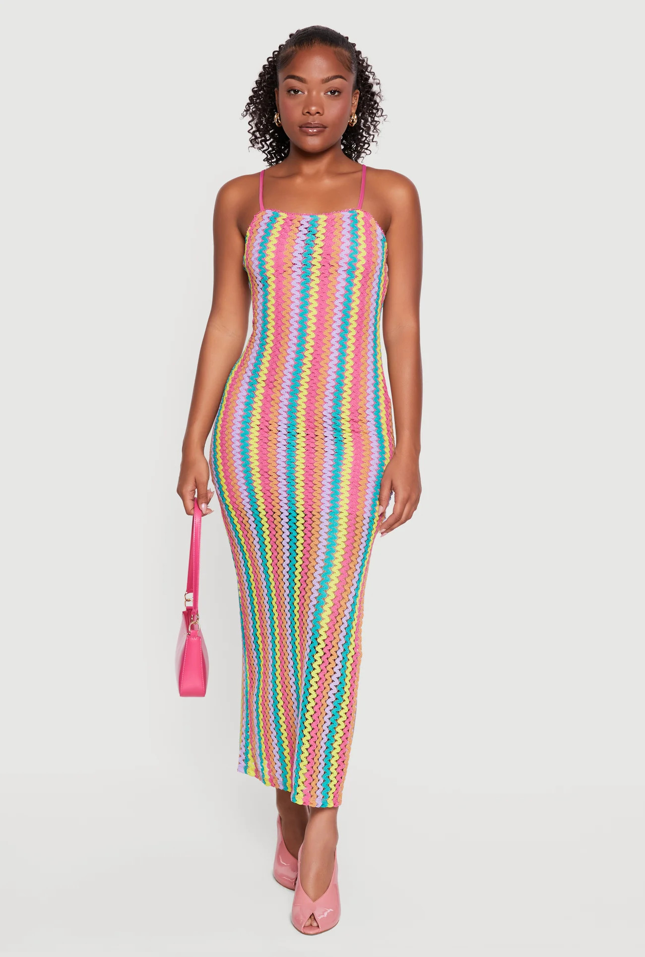 Wavy Stripe Side Slit Maxi Dress | Rainbow Shops