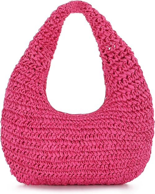 Amazon.com: GOKTOW Women Hand Carry Only Straw Bag, Crescent Summer Beach Purse, Soft Faux Straw ... | Amazon (US)