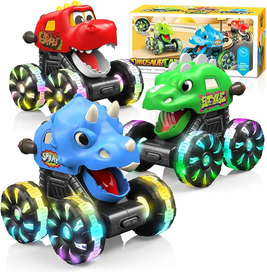 Dinosaurs Monster Trucks for 2-4 Toddlers: 3 Pack Race Track Playset with Light,Press & Go Dinosa... | Amazon (UK)