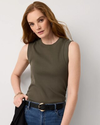 Women's Ribbed Stretch Ruched Side Tank Top in Vineyard size Large | White House Black Market FORME | White House Black Market