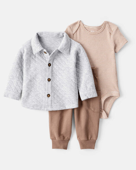 Baby Boy 3-Piece Cardigan, Bodysuit & Pant Set - Grey | Carter's Inc