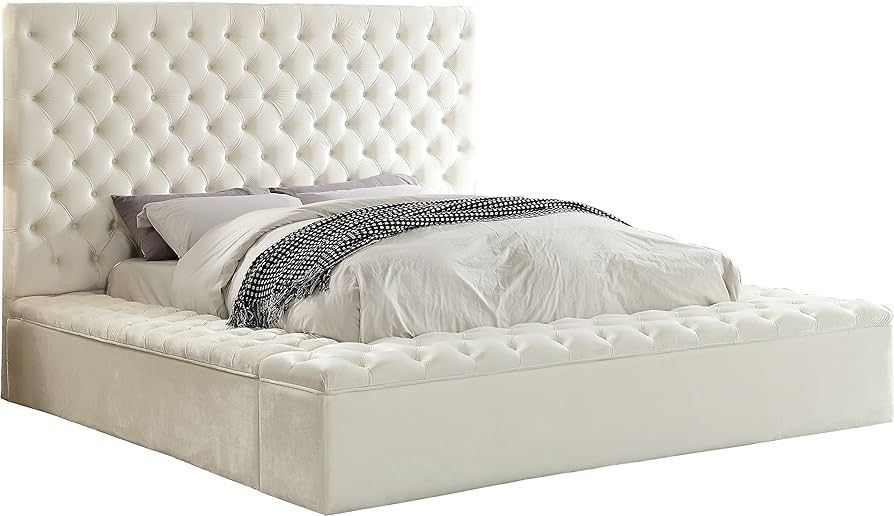 Meridian Furniture Bliss Collection Modern | Contemporary Velvet Upholstered Bed with Deep Button... | Amazon (US)
