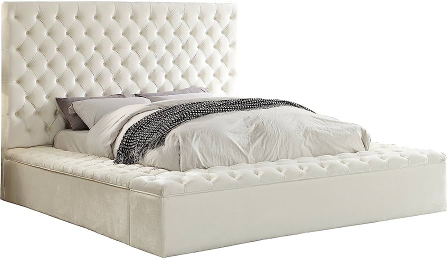 Meridian Furniture Bliss Collection Modern | Contemporary Velvet Upholstered Bed with Deep Button... | Amazon (US)