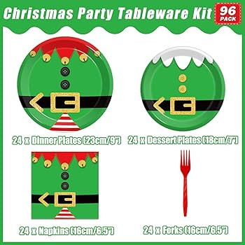 Kepeel 96Pcs Elf Christmas Party Plates and Napkins Sets, Elf Party Supplies Decorations Winter H... | Amazon (US)