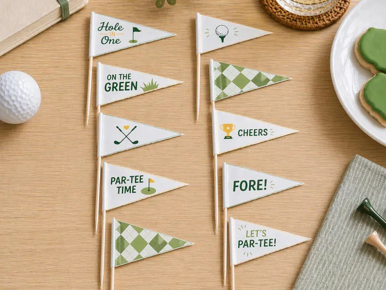 Golf Party Decor, Mini Pennant Flag, Dessert Toppers, Golf Cake Topper, Golf Bachelor, Hole in On... | Etsy (Global)