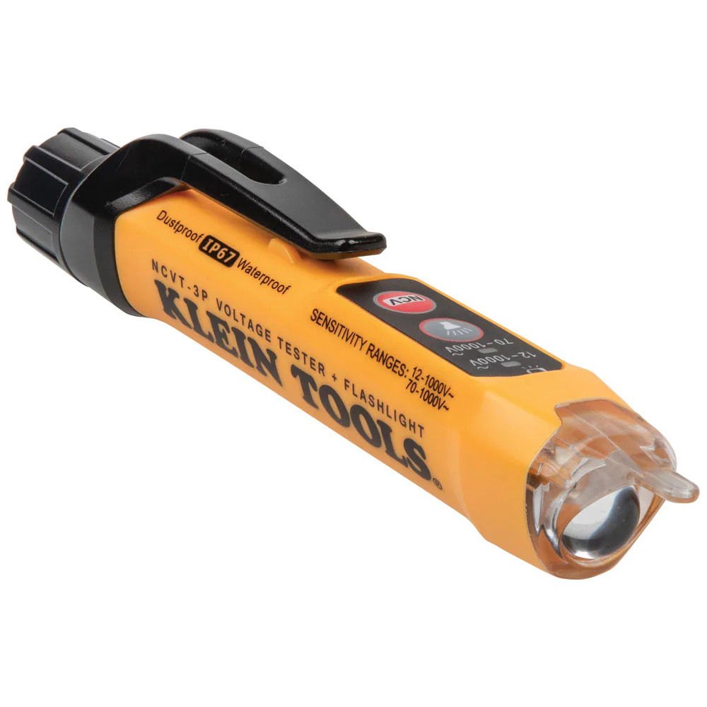 Klein Tools Dual Range Non-Contact Voltage Tester with Flashlight, 12 to 1000V AC one_size in Yellow | NCVT3PR | Lowe's
