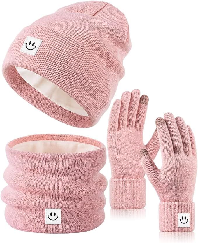 Winter Smiley Face Beanie Hat Scarf Gloves Set Women Men,Cute Hats Fashionable Warm Neck Warmer T... | Amazon (US)