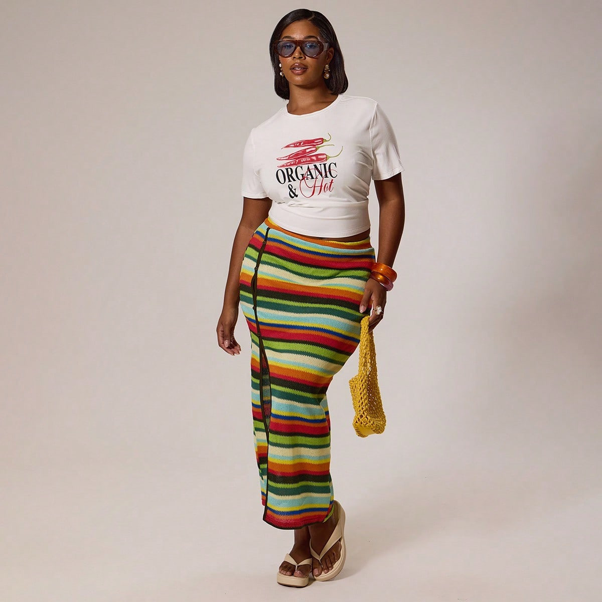 MUSERA Plus Size Stripe Maxi Skirt Swim, Holiday, Sexy, Cute Autumn Winter Fall | SHEIN