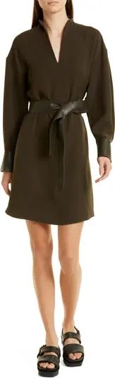 Vince Stand Collar Faux Leather Trim Long Sleeve Dress | Nordstrom | Nordstrom