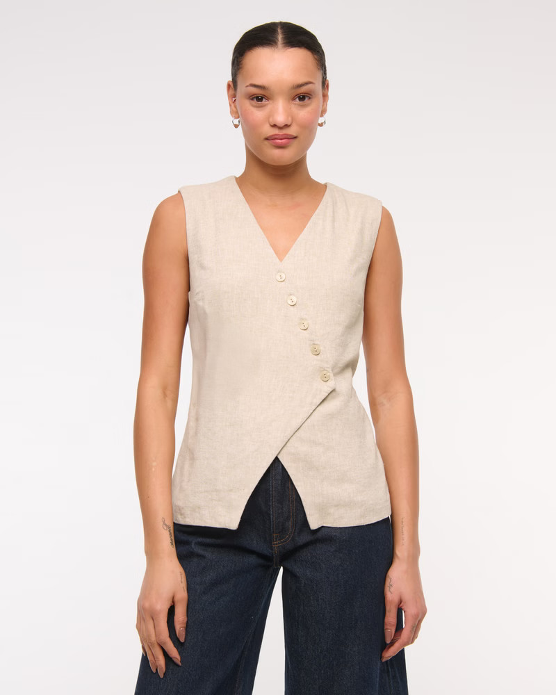 Asymmetrical Linen-Blend Vest | Abercrombie & Fitch (US)