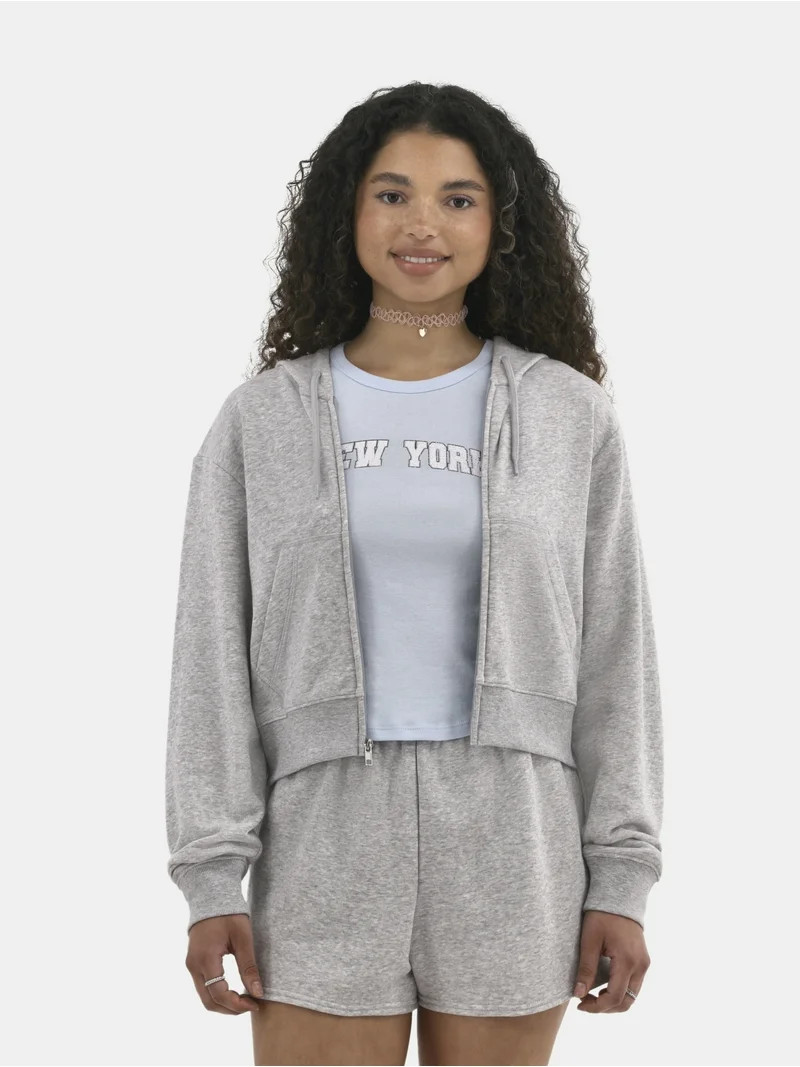 No Boundaries Cropped Zip Up Hoodie, Women's | Walmart (US)