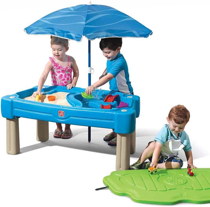 Step2 Cascading Cove with Umbrella, Kids Sand and Water Activity Sensory Table, 6 Piece Accessory... | Amazon (US)