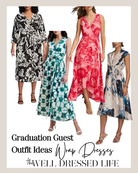Consider a wrap dress available in various lengths, from knee to midi. Wraps, whether faux or traditional, often have a feminine and flowy silhouette, with skirts that can range from slightly flared to more voluminous. Depending on the venue or dress code, you can wear these to a graduation, an outside party, or even a wedding.

#LTKStyleTip #LTKOver40 #LTKSeasonal
