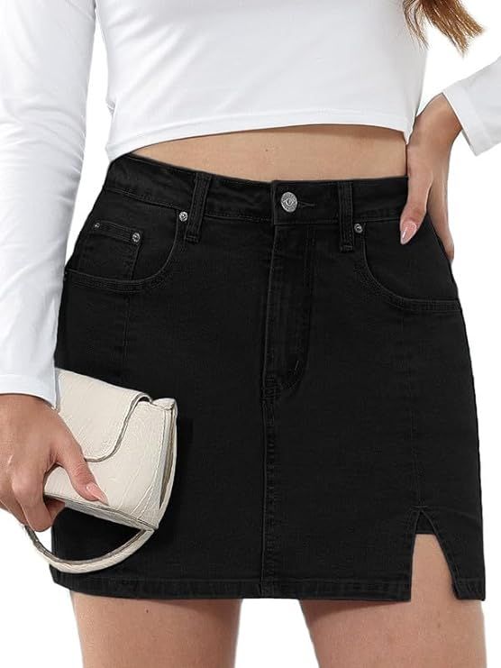 Genleck Stretch Jean Skirts for Women - Denim Skorts High Waisted Girls Teens Dressy Mini Jean Sk... | Amazon (US)