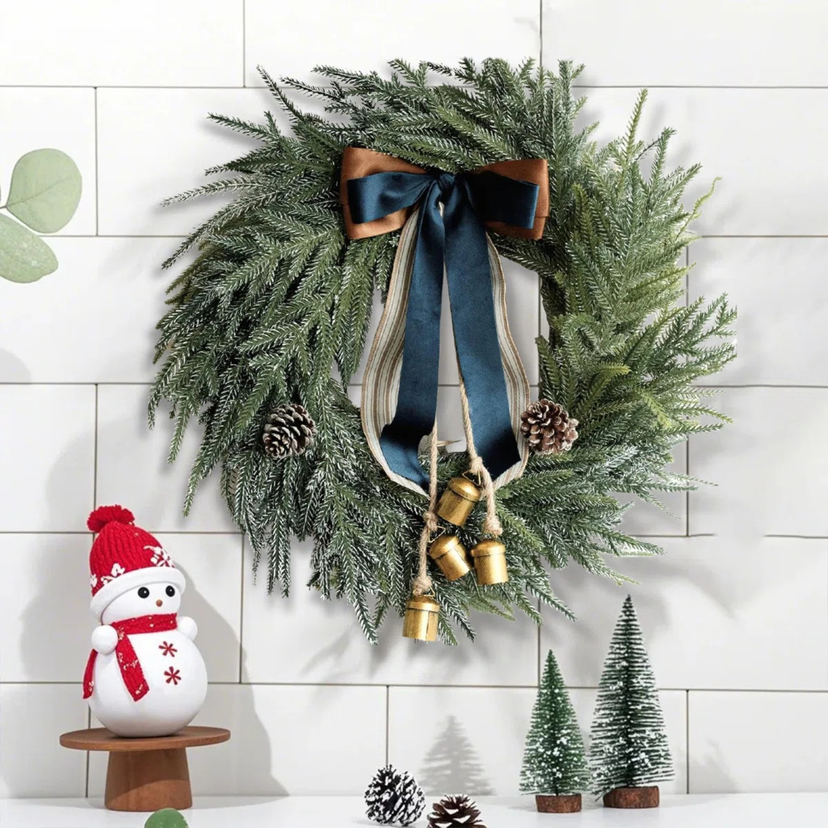 Christmas Wreath, 18In Real Touch Norfolk Pine Wreath for Front Door, Artificial Christmas Greeny... | Wayfair North America