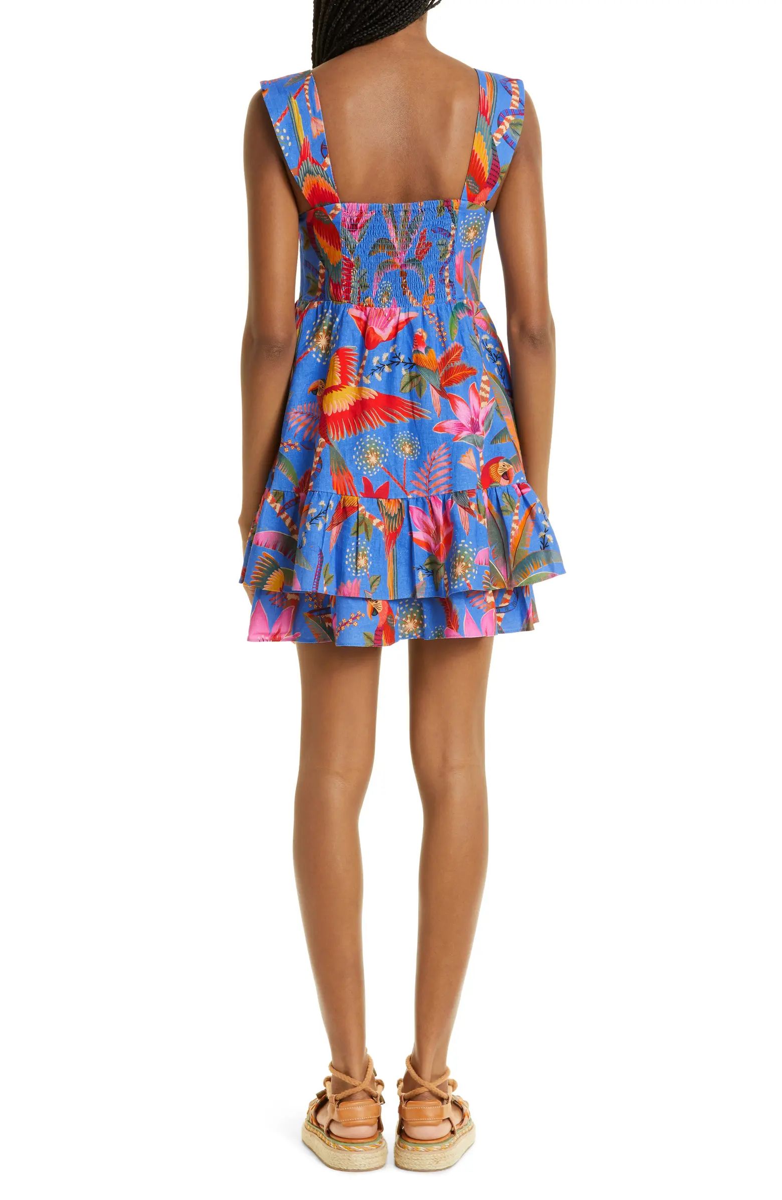 Macaw Party Tiered Linen Blend Fit & Flare Minidress | Nordstrom