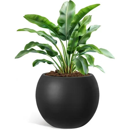 YOLENY Round Planter with Drainage Hole, 17.7'' Dia Large Sphere Planter with Removable Plug, Flower Pot for Indoor & Outdoor, Black | Walmart (US)