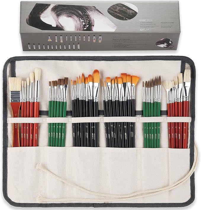 ARTIFY 41 Pieces Long Handle Paint Brushes, Expert Series, Hog Bristle, Horse Hair and Nylon Hair... | Amazon (US)