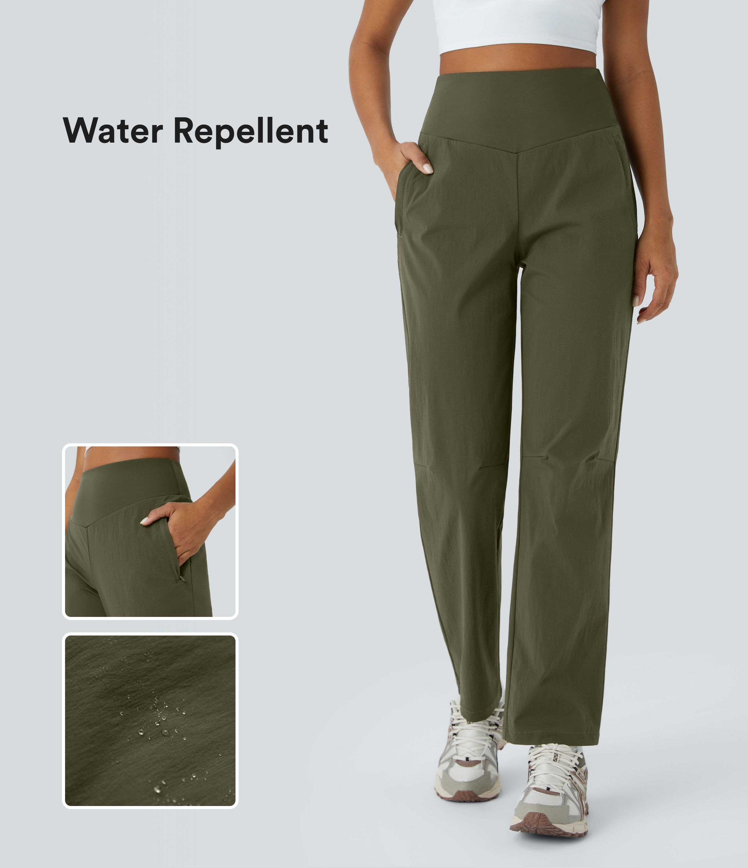 Halara Water Repellent High Waisted Pocket Ripstop Camping Pants - Twilight Green - XL(regular) | HALARA