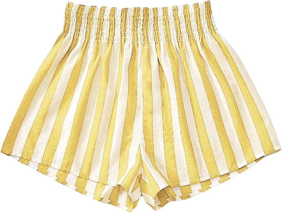 SweatyRocks Women's Striped Wide Leg Shorts Paperbag High Waisted Casual Linen Shorts | Amazon (US)