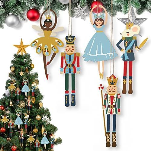 20 Pieces Christmas Nutcracker Decoration Set Wood Nutcracker Ornaments for Tree Mini Girls Princ... | Amazon (US)