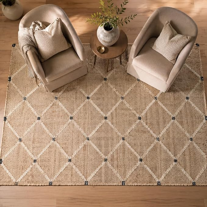 FRELISH DECOR Hand Woven Jute Area Rug 5'x8' - Geometric Design (Natural) | Amazon (US)