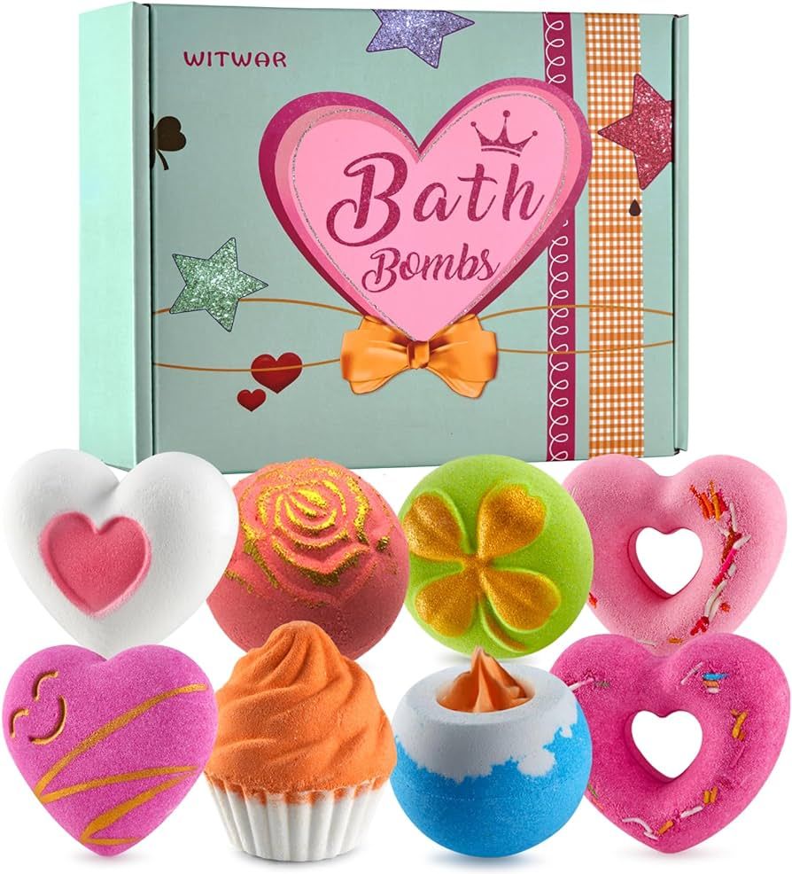 8 PCS Valentines Day Bath Bombs for Girlfriend Kids Girls, Bubble Bath Women, Natural Bath Bomb G... | Amazon (US)