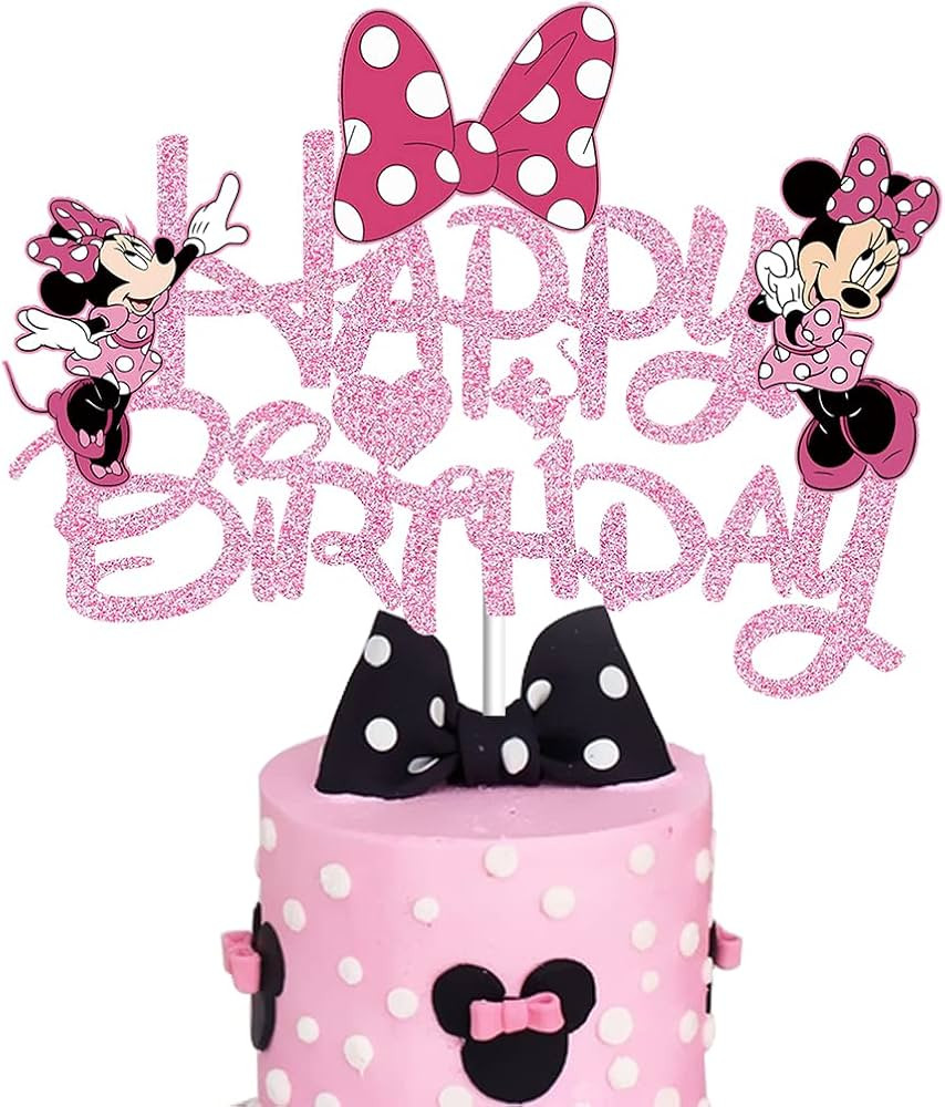 Amazon.com: Pink Mouse Birthday Cake Topper, Glitter Pink Bow Mouse Happy Birthday Cake Decoratio... | Amazon (US)