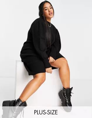 Only Curve high neck jumper dress with volume sleeve in black | ASOS | ASOS (Global)