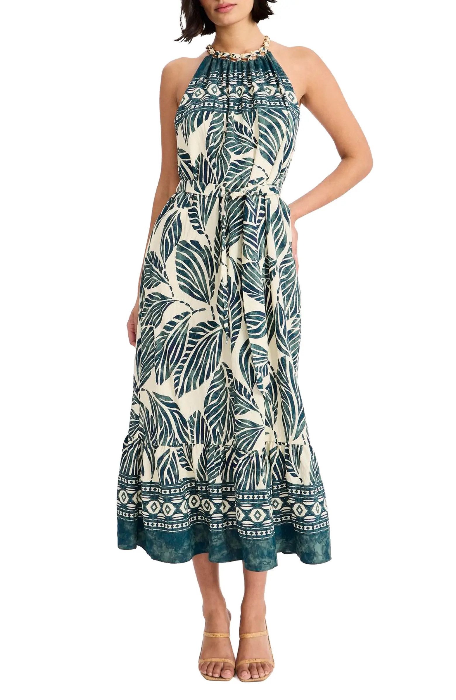 Maggy London Print Tie Back Sleeveless Midi Dress | Nordstrom | Nordstrom