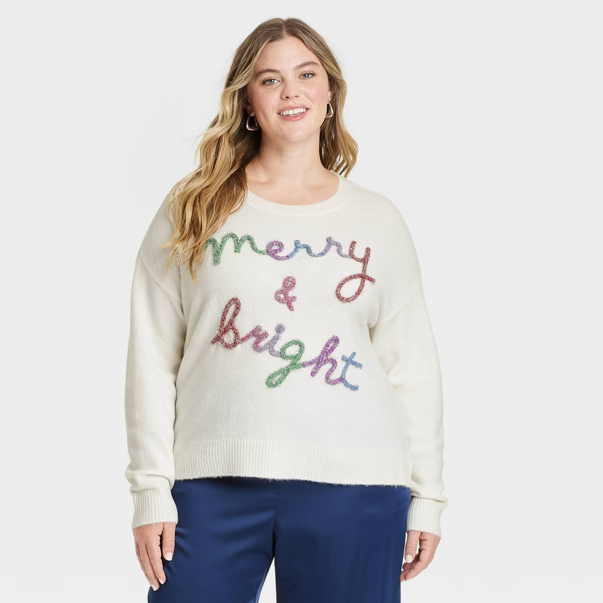 Women's Merry and Bright Sweet Festive Graphic Sweater - White | Target