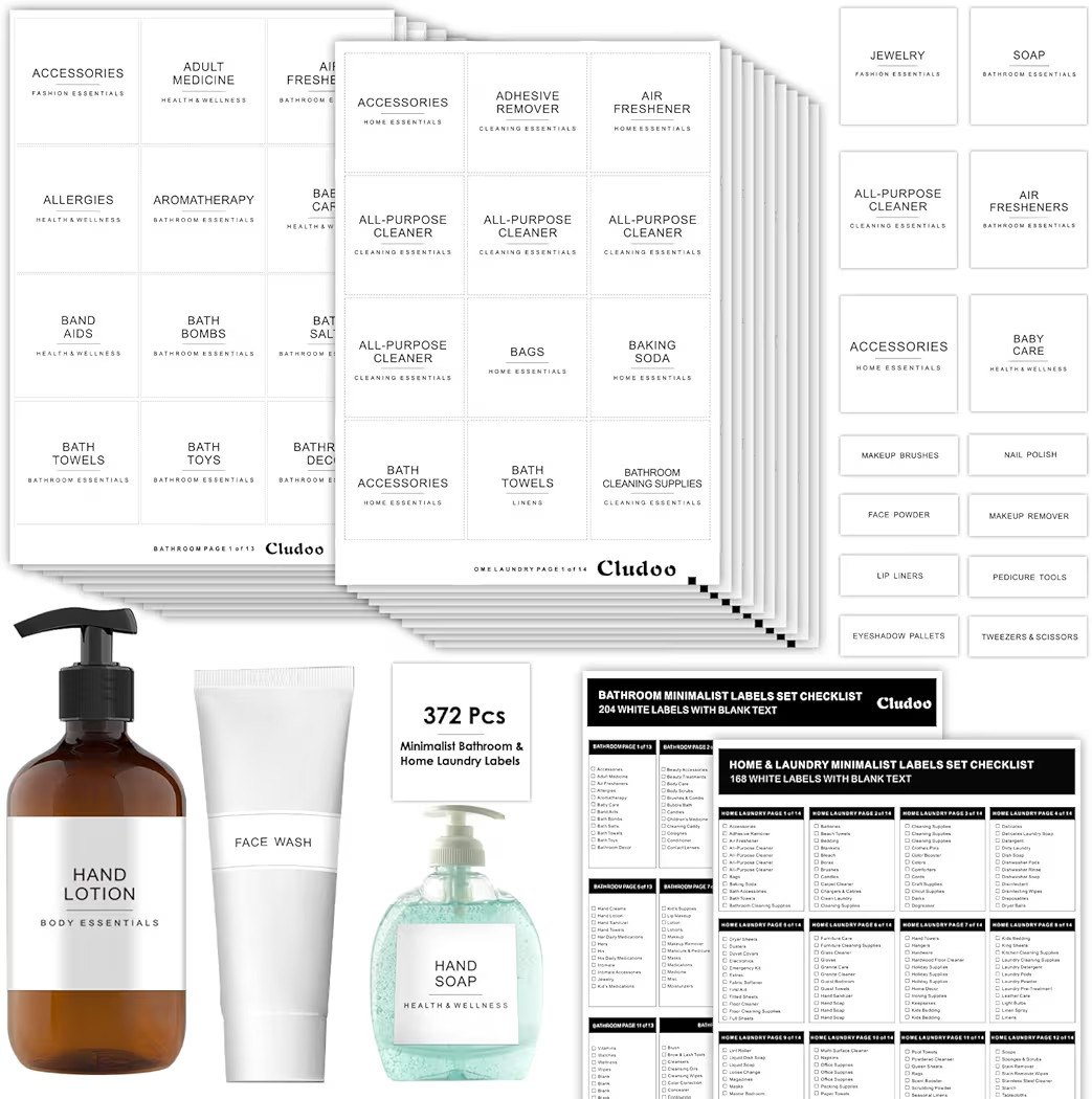 Cludoo 372 PCS Preprinted Minimalist Home Laundry Bathroom Labels for Organizing with DIY Blank L... | Amazon (US)