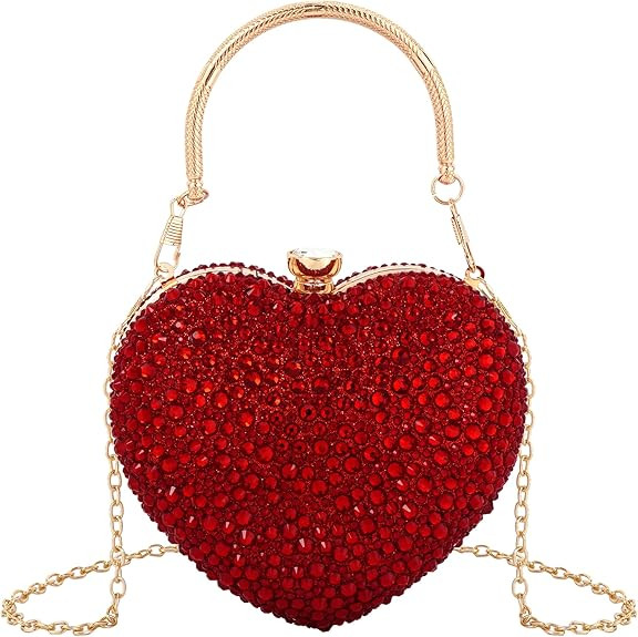 Women Heart Shaped Clutch Handbag Wedding Party Evening Bag Mini Chain Purse Cocktail Prom Tote S... | Amazon (US)