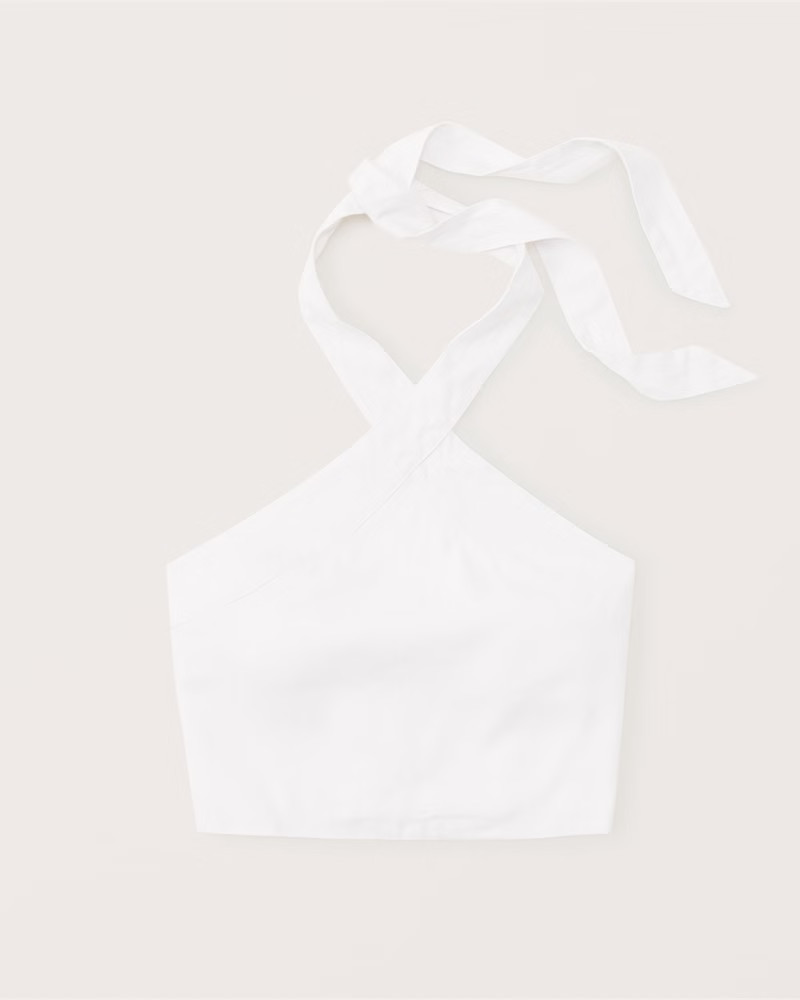 Women's Cropped Linen-Blend Halter Top | Women's New Arrivals | Abercrombie.com | Abercrombie & Fitch (US)