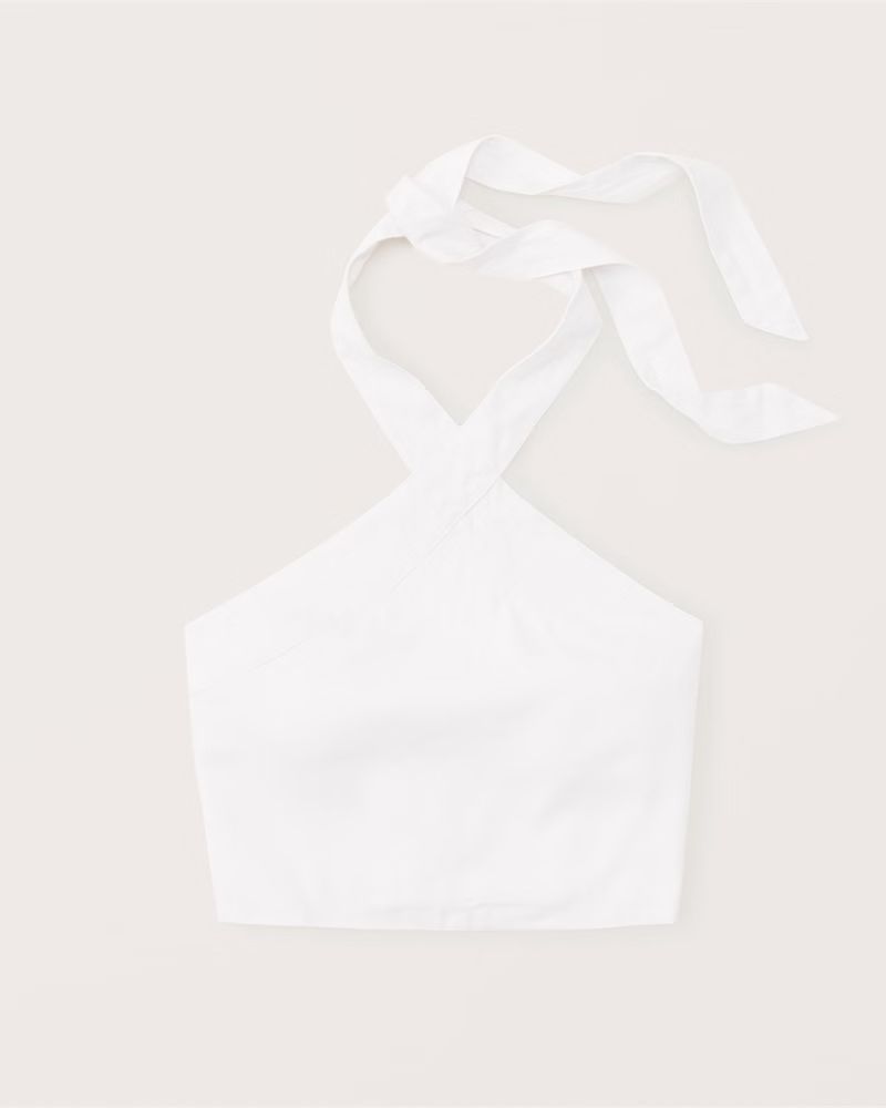 Women's Cropped Linen-Blend Halter Top | Women's New Arrivals | Abercrombie.com | Abercrombie & Fitch (US)