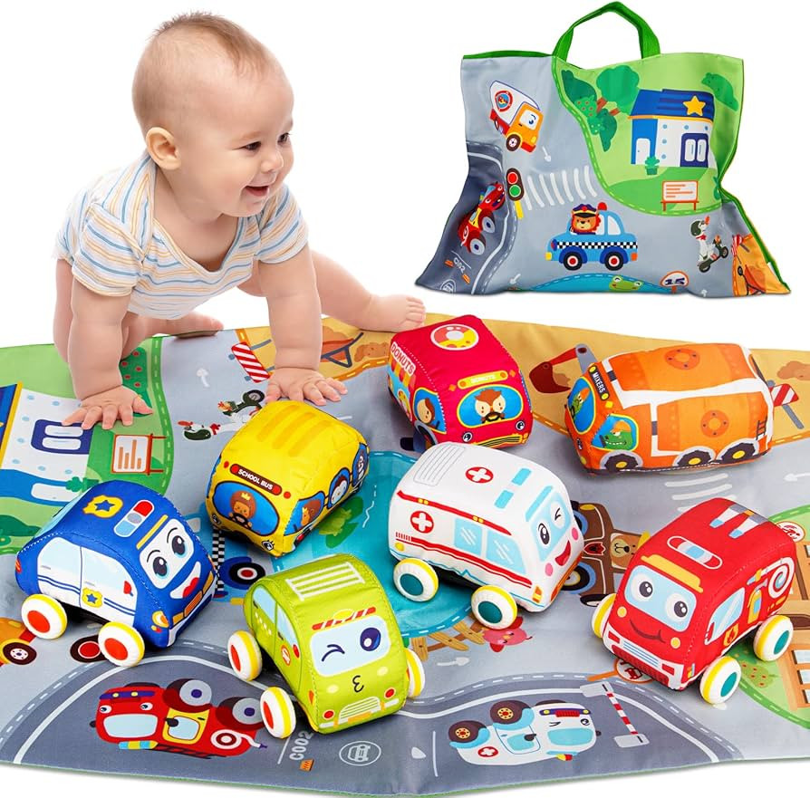 Kakamelon Car Toys for 1 Year Old Boy, Soft Baby Toys Set, Pull Back Car Vehicle Set Birthday Gif... | Amazon (US)