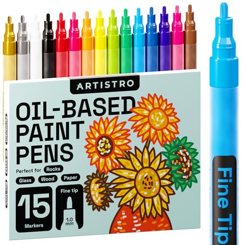 ARTISTRO 15 Oil-Based Permanent Paint Markers - Set of Fine Tip Markers for Wood, Rock, Fabric, Glass, Ceramic, Metal, Plastic, and More - Quick Dry, Waterproof, Permanent | Amazon (US)