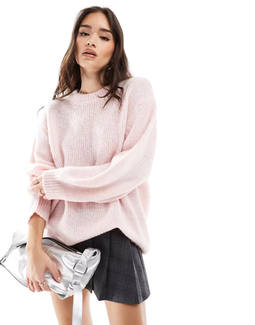 ASOS DESIGN oversized crew neck jumper in pink | ASOS (Global)