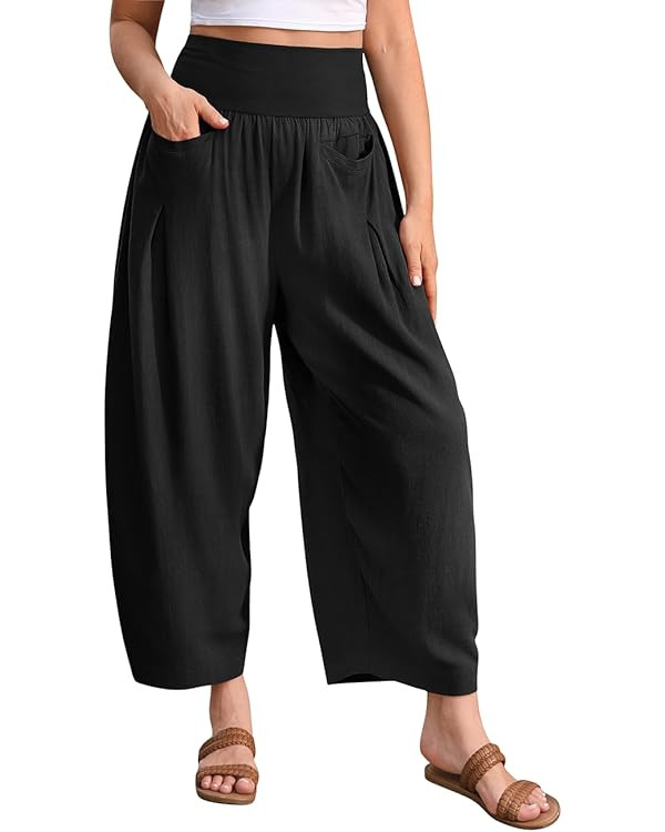 TARSE Women’s Linen Harem Pants Loose Fit Boho Casual Trousers Wide Leg Lounge Pants with Pocke... | Amazon (US)