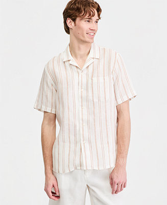 Men's Textured Stripe Linen Short-Sleeve Shirt | Macy's