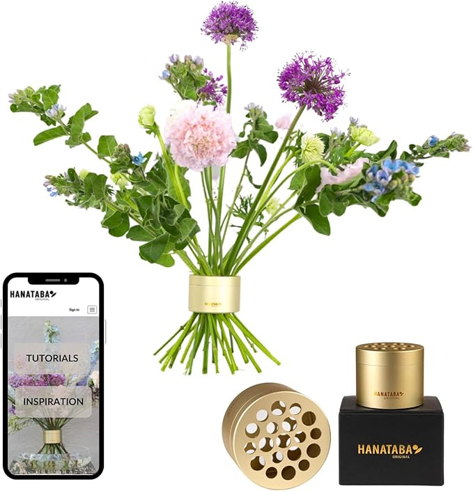 Hanataba Original, Bouquet Holder, 2 pcs Champagne Gold, The Original Spiral Ikeabana Stem Holder... | Amazon (US)