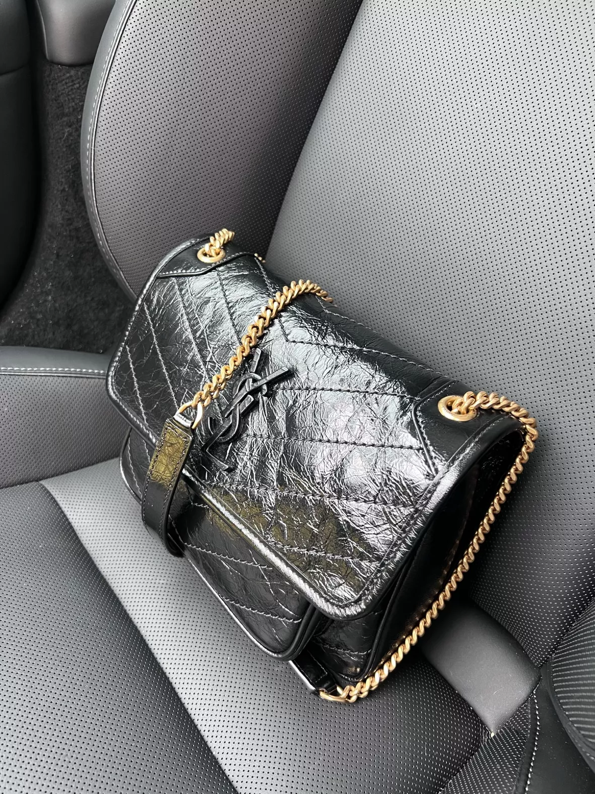 Brand New YSL Niki Baby in Vintage All Black Leather and Hardware