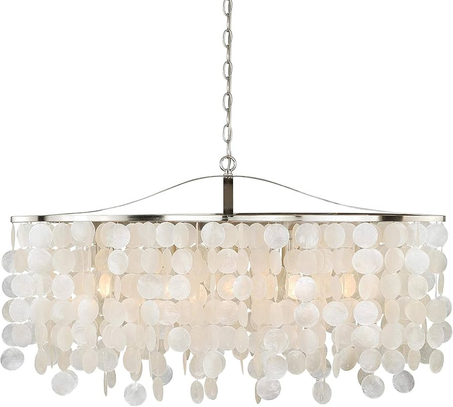 VAXCEL Elsa 5L Nickel Coastal Capiz Shell Linear Chandelier Island Pendant Light Fixture | Amazon (US)