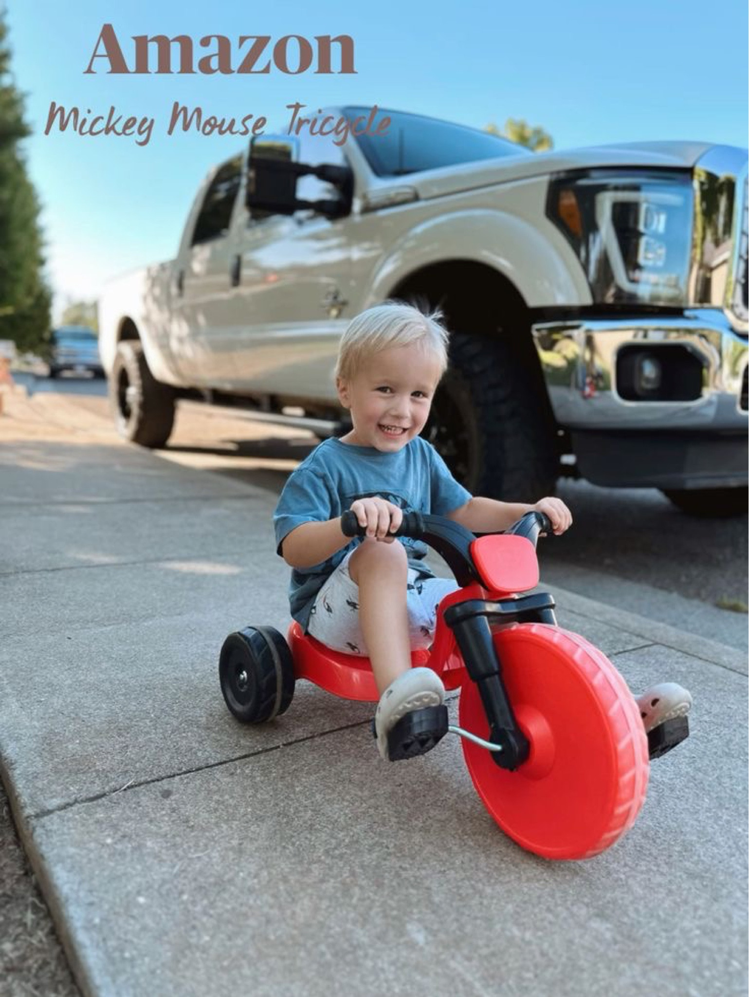 Amazon Mickey Mouse Tricycle. He was a little too excited to put the stickers on lol under $20!

#LTKFind #LTKover40 #LTKkids