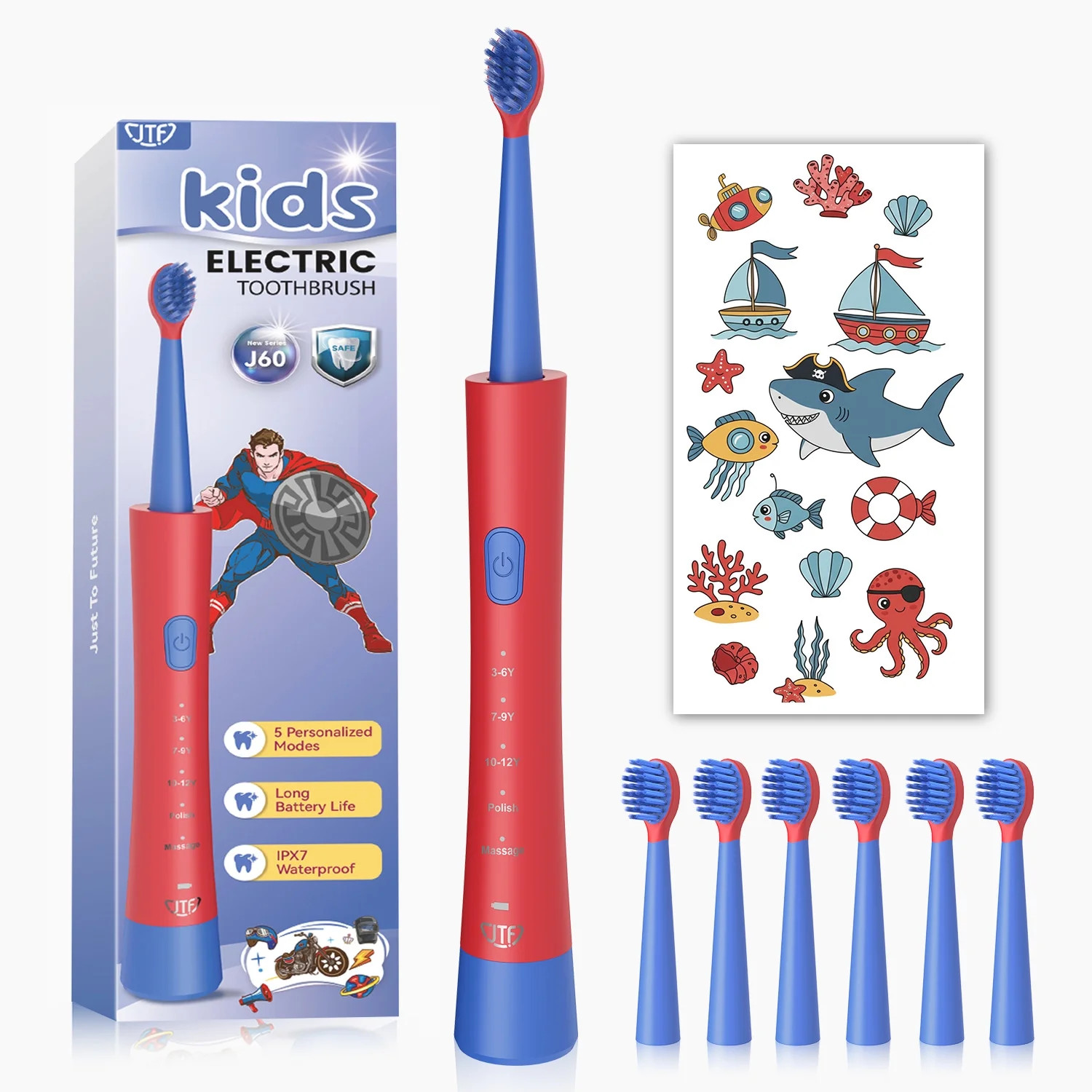 JTF Kids Electric Toothbrush with 6 Brush Heads, 5 Modes Sonic Electric Toothbrush, IPX7 Waterpro... | Walmart (US)