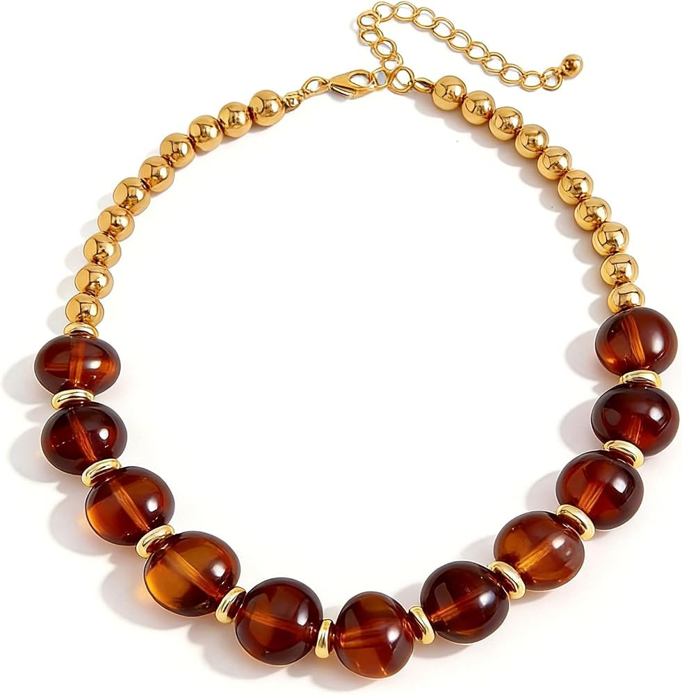 Brown Beaded Necklace for Women Chunky Acrylic Resin Big Beaded Necklaces Boho Statement Bead Cho... | Amazon (US)