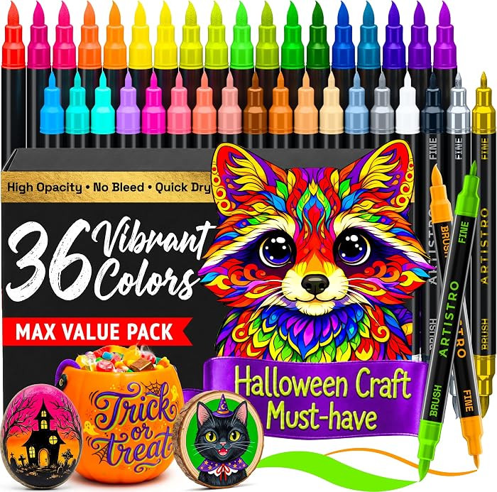 ARTISTRO 36 Multicolor Dual-Tip Acrylic Paint Marker Pens for Drawing | Amazon (US)