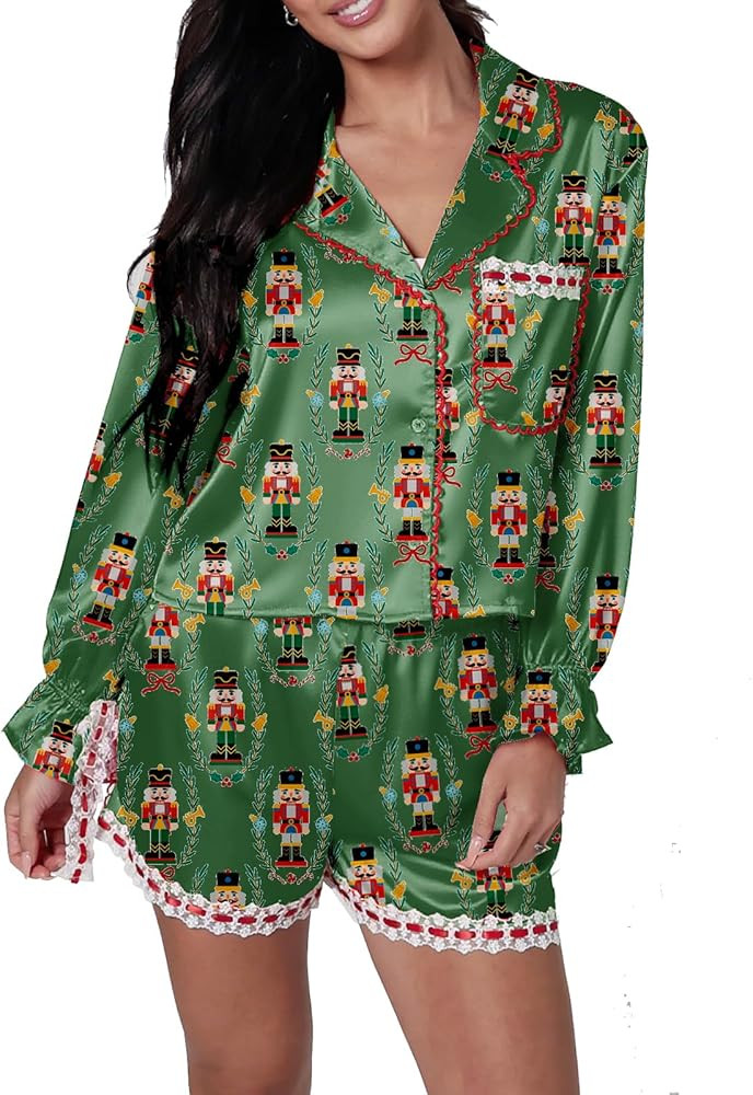 KOSUSANILL Christmas Pajamas Set for Women Cute Santa Nutcracker Button Down Shirt Long Sleeve Sh... | Amazon (US)