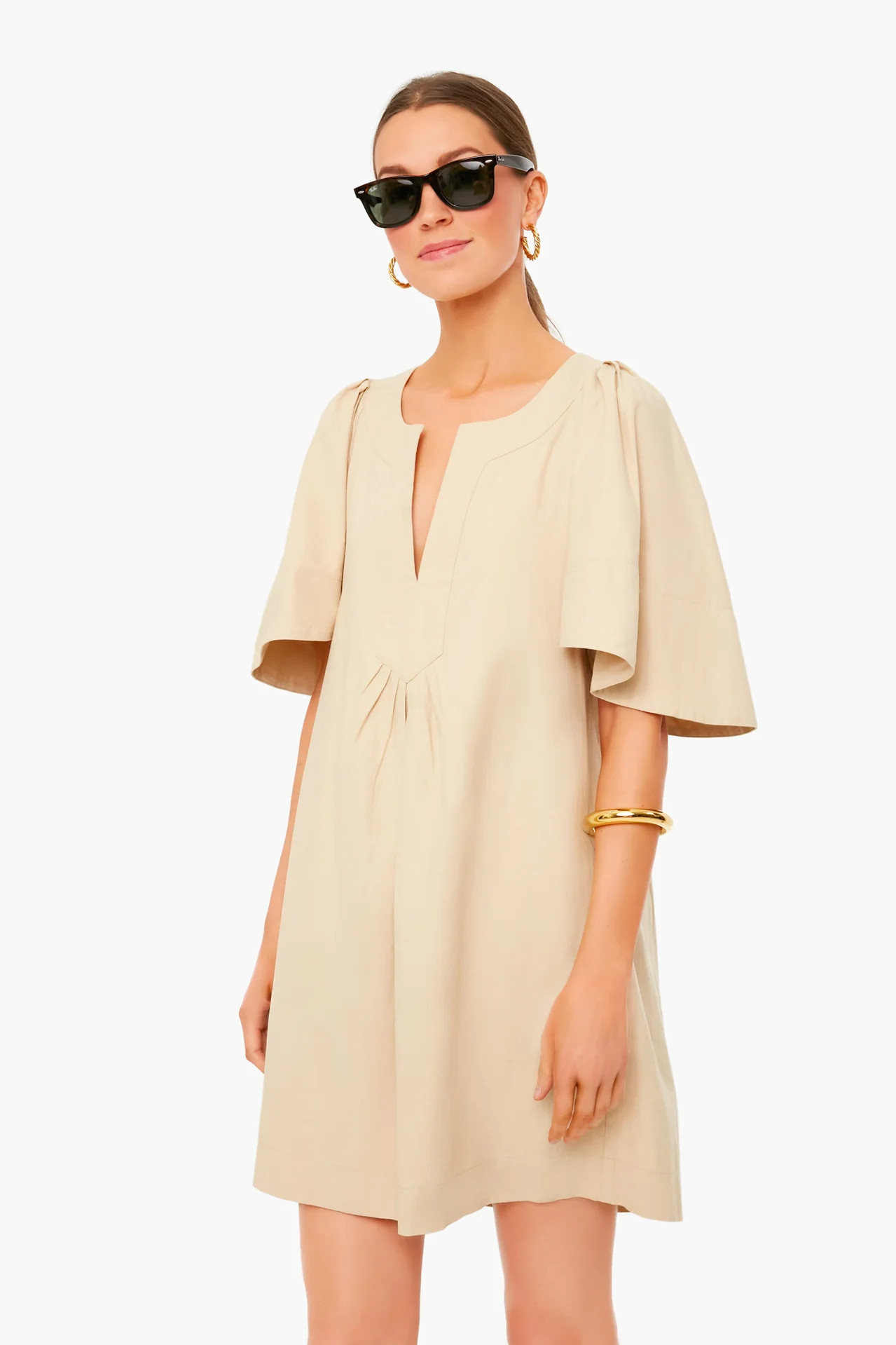 Khaki Finley Flutter Sleeve Dress | Tuckernuck (US)