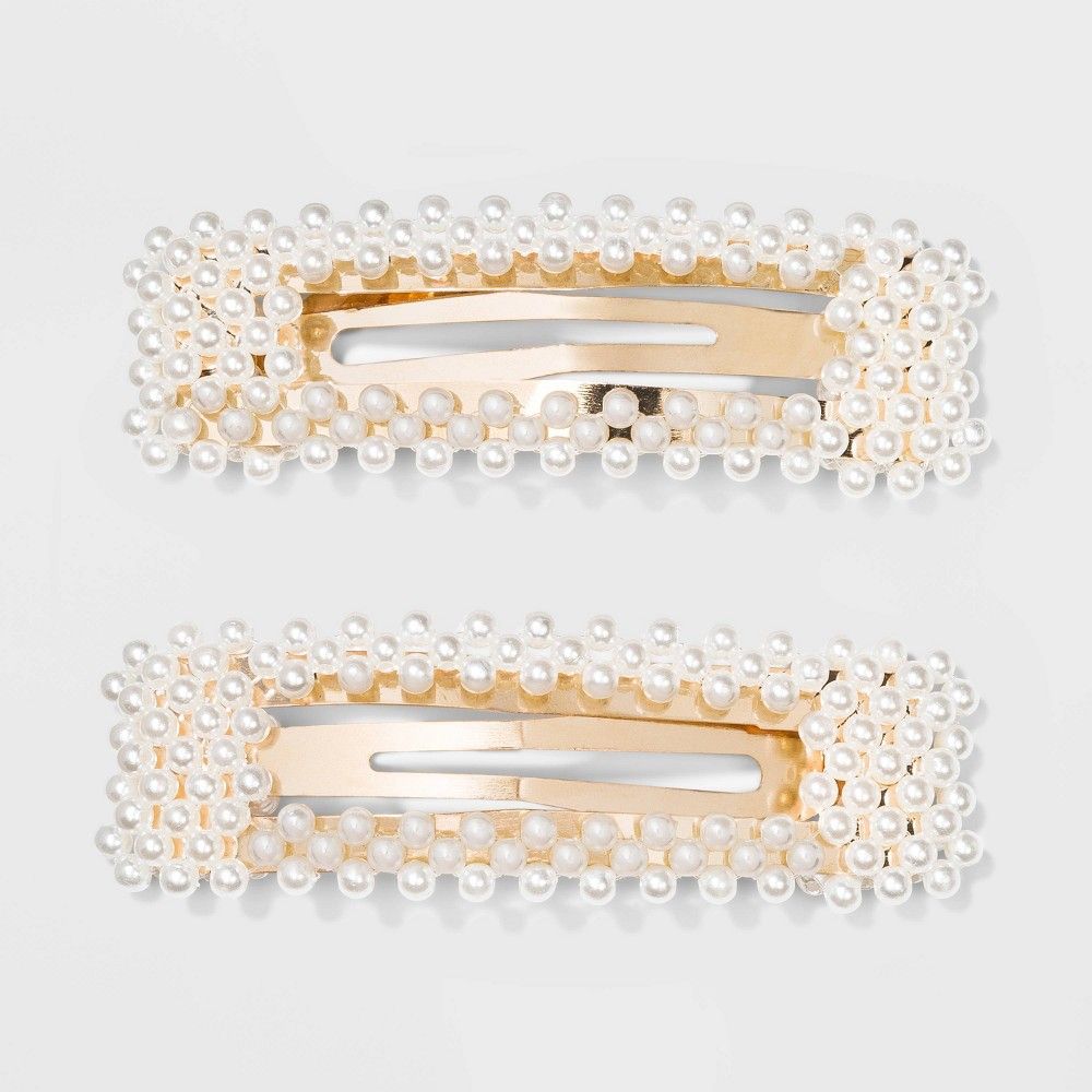 Square Barrettes with Pearls Clips and Pins - A New Day White | Target